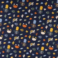 Jersey Stoff OCEAN ANIMALS Krabbe Schildkröte dunkel blau bunt 1,5m Breite