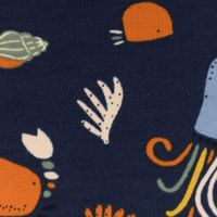 Jersey Stoff OCEAN ANIMALS Krabbe Schildkröte dunkel blau bunt 1,5m Breite