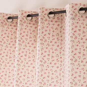 Vorhang mit Ösen Classic Little Rose Rosenblüten ecru rosa in 245cm oder Wunschlänge von SCHÖNER LEBEN.