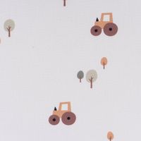 Baumwollstoff Popeline Stoff Traktor Bäume wollweiß braun 1,45m