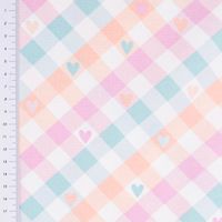 Flanell Stoff aus Baumwolle Karo Herzen pink mint grün 1,45m Breite