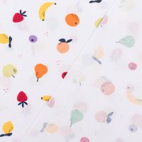Baumwollstoff Popeline Stoff Tutti Frutti Früchte Apfel Beeren weiß bunt 1,45m Breite