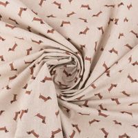 Dekostoff Halbpanama Leinenlook Little Dachshund Dog Dackel natur braun 1,40m Breite