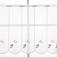 Scheibengardinen Meterware nähfrei Stickerei Voile Blumen weiß blau 60cm Höhe Detail