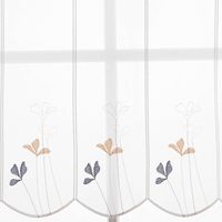 Scheibengardinen Meterware nähfrei Stickerei Voile Blumen weiß blau 60cm Höhe Nahaufnahme