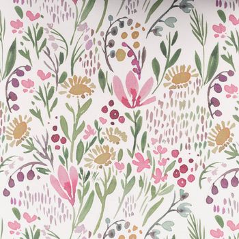 Vorhang aus Baumwollstoff Dekostoff Halbpanama Digitaldruck Aquarell Blumen weiß rosa grün 1,40m Breite