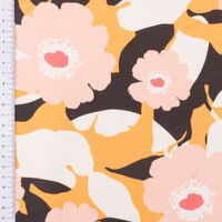 Baumwollstoff Dekostoff Halbpanama Retro Blumen gelb rosa schwarz 1,40m Breite