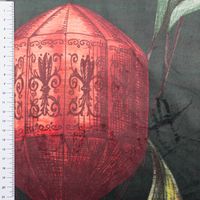 Samtstoff Polsterstoff Dekostoff Velvet Digitaldruck Fische Blumen Heißluftballon dunkelgrün orange 1,40m Breite mit Maßband