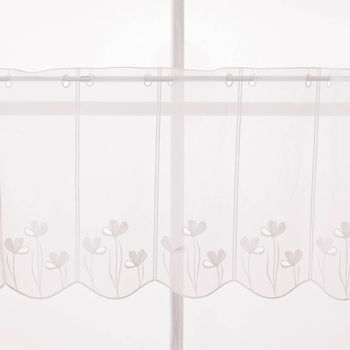 Scheibengardinen Meterware nähfrei Stickerei Voile Blumen weiß 45cm Höhe