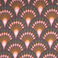 Tischdeckenstoff abwaschbar Baumwollstoff beschichtet Enduit Ginza Art Déco Bogen aubergine 1,45m Breite