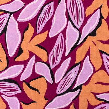 Viskose Stoff Radiance für Bekleidung ABSTRACT Blätter violett orange 1,4m Breite