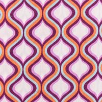 Baumwollstoff Popeline Fine Poplin GEOMETRIC Retro Trellis ecru violett 1,45m Breite