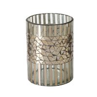 Windlicht aus Glas im Mosaikmuster silber klein