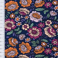 Jersey Stoff FLOWERS Blumen Blätter dunkelblau bunt 1,5m Breite