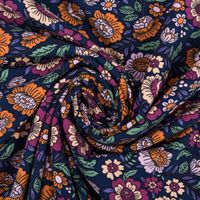Jersey Stoff FLOWERS Blumen Blätter dunkelblau bunt 1,5m Breite