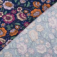 Jersey Stoff FLOWERS Blumen Blätter dunkelblau bunt 1,5m Breite