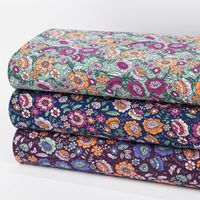Jersey Stoff FLOWERS Blumen Blätter grün bunt 1,5m Breite