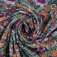 Jersey Stoff FLOWERS Blumen Blätter grün bunt 1,5m Breite