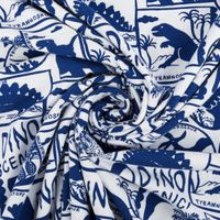 Jersey Stoff DINO SCENIC Dinosaurier weiß blau 1,5m Breite