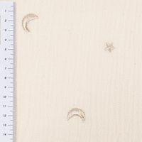 Musselin Stoff Double Gauze STARS Stickerei Sterne Mond beige 1,35m Breite