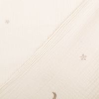 Musselin Stoff Double Gauze STARS Stickerei Sterne Mond beige 1,35m Breite