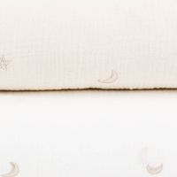 Musselin Stoff Double Gauze STARS Stickerei Sterne Mond weiß 1,35m Breite