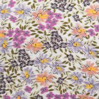 Viskose Stoff Radiance Blumen Blätter Digitaldruck für Bekleidung weiß lila 1,4m Breite