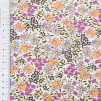 Viskose Stoff Radiance Blumen Blätter Digitaldruck für Bekleidung weiß lila 1,4m Breite