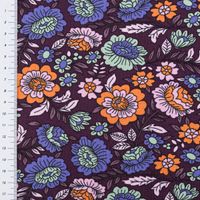 Jersey Stoff FLOWERS Blumen Blätter violett bunt 1,5m Breite