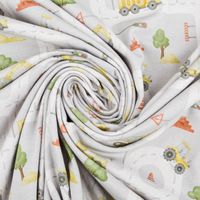 Jersey Stoff Digitaldruck Aquarell Straße Baufahrzeuge grau bunt 1,4m Breite