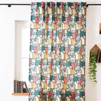 Vorhang Kinderzimmer mit Smok-Schlaufenband Waldtiere Scandi blau rot beige in 245cm oder Wunschlänge von SCHÖNER LEBEN. im Tageslicht vor dem Fenster hängend