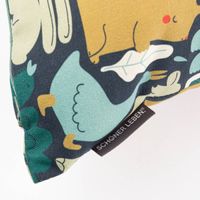 Kissenhülle Waldtiere Scandi blau rot beige von SCHÖNER LEBEN. Detail Label