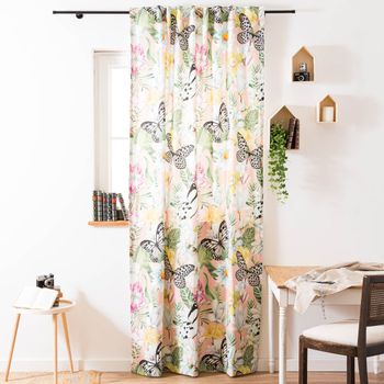 Vorhang mit Smok-Schlaufenband Exotik Blüten Schmetterling in 245cm oder Wunschlänge von SCHÖNER LEBEN. dekoriert am Fenster