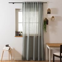 Gardine mit Smok-Schlaufenband Leinenstruktur salbeigrün in 245cm oder Wunschlänge von SCHÖNER LEBEN. aufgehängt am Fenster