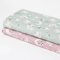 Baumwollstoff Popeline Fine Poplin Digitaldruck CATS Katzen Blumen mint grün beige 1,45m Breite