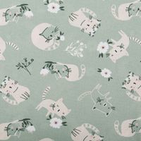 Baumwollstoff Popeline Fine Poplin Digitaldruck CATS Katzen Blumen mint grün beige 1,45m Breite