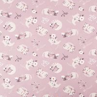 Baumwollstoff Popeline Fine Poplin Digitaldruck CATS Katzen Blumen mauve beige 1,45m Breite