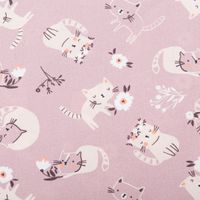 Baumwollstoff Popeline Fine Poplin Digitaldruck CATS Katzen Blumen mauve beige 1,45m Breite