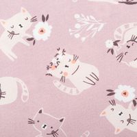 Baumwollstoff Popeline Fine Poplin Digitaldruck CATS Katzen Blumen mauve beige 1,45m Breite