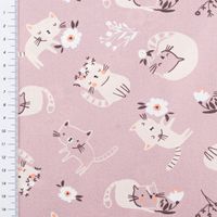 Baumwollstoff Popeline Fine Poplin Digitaldruck CATS Katzen Blumen mauve beige 1,45m Breite
