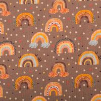 Jersey Stoff Digitaldruck Aquarell Regebogen Punkte Herzen braun orange 1,4m Breite