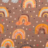 Jersey Stoff Digitaldruck Aquarell Regebogen Punkte Herzen braun orange 1,4m Breite