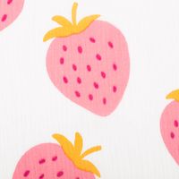 Musselin Stoff STRAWBERRIES Erdbeeren groß offweiß pink 1,35m Breite
