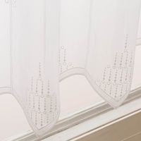 Raffrollo Meterware Clip Panneaux nähfrei Stickerei Voile Pünktchen weiß 170cm Höhe Saum Wellen unten