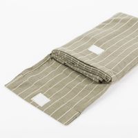 88128-Tischlaeufer-aus-Baumwolle-gestreift-olivgruen-weiss-50x140cm-von-Linen-und-More-IMG-KW25-111.jpg Tischläufer in olivgrün mit weißen Nadelstreifen in geöffneter STofftasche