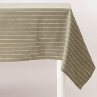 Tischdecke in olivgrün mit weißen Nadelstreifen Seitenansicht