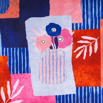 Canvas Stoff Nerida Hansen Tossed Vases Sky Blue blau rosa 1,40m Breite