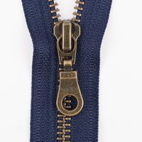 SCHÖNER LEBEN. YKK Reißverschluss teilbar Metall antik gold 45cm marine