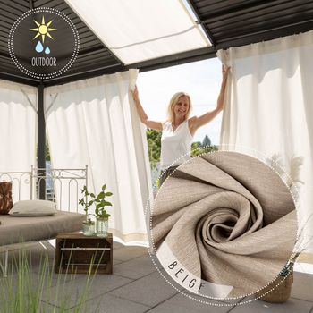 Outdoor Vorhang Olefina mit Smok-Schlaufenband beige in 245cm oder Wunschlänge von SCHÖNER LEBEN.