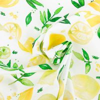 Baumwollstoff Popeline Fine Poplin Digitaldruck LEMON Zitronen weiß gelb 1,45m Breite gedreht